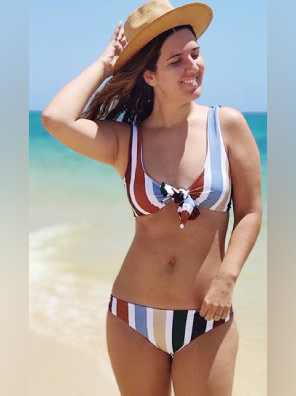ZAFUL Striped Tie Front High Waist Bikini Set Multi Color M NWT